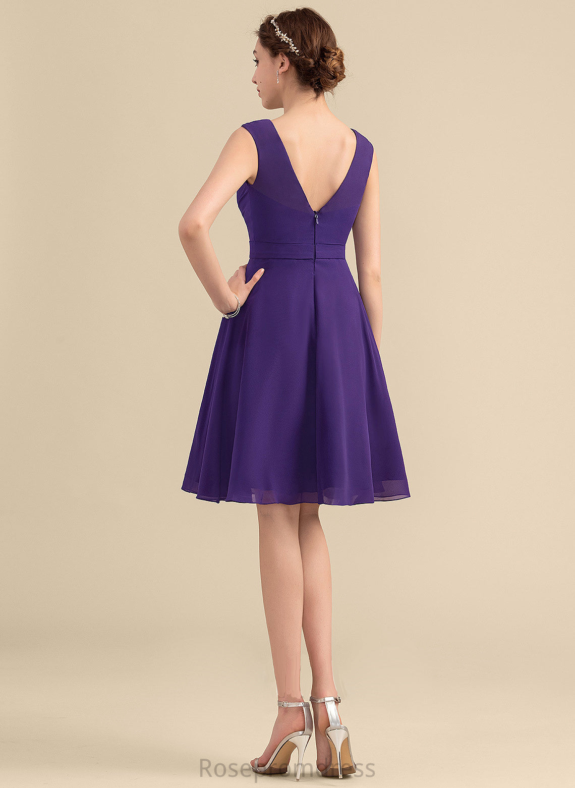 Neckline A-Line Silhouette Knee-Length Embellishment V-neck Fabric Length Ruffle Parker Bridesmaid Dresses