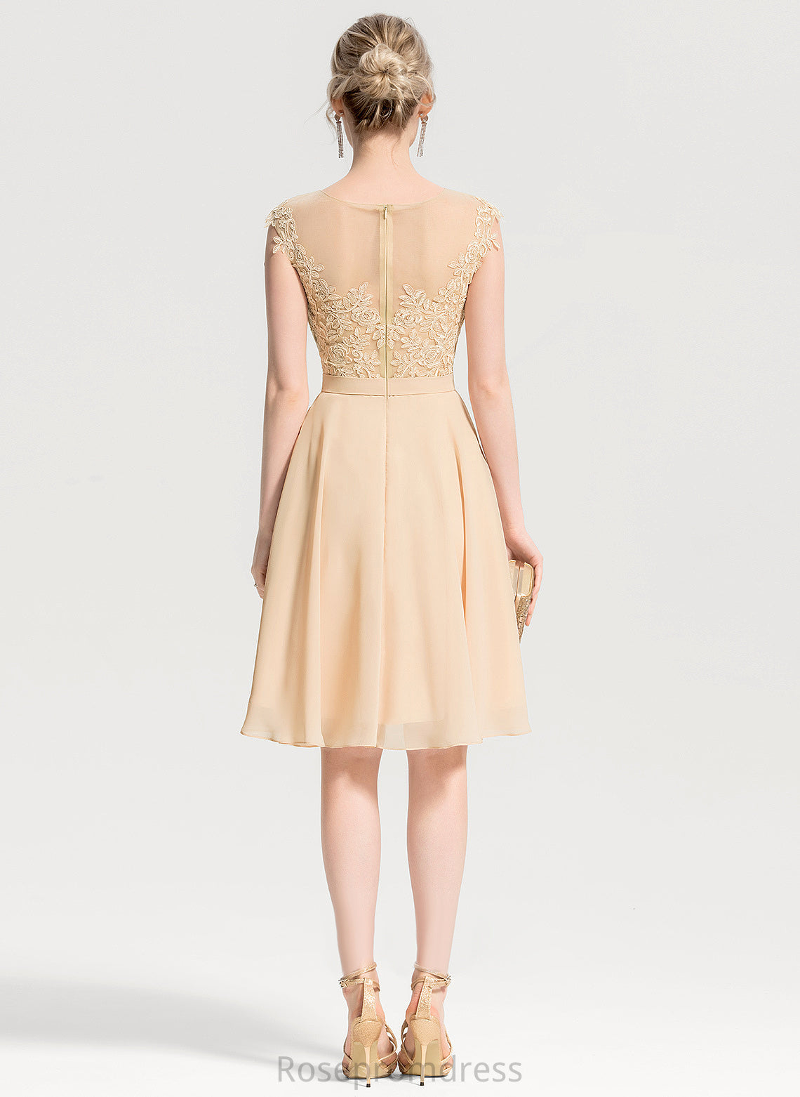 Lace Neck Appliques Knee-Length Amya Cocktail Lace Cocktail Dresses Chiffon With Dress A-Line Scoop
