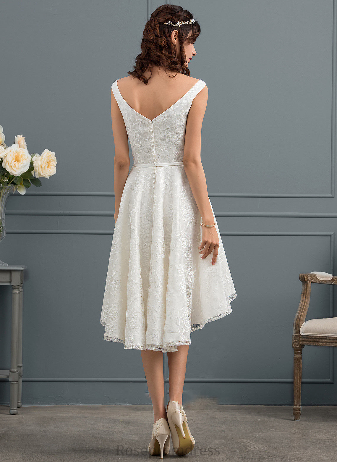 Asymmetrical A-Line Suzanne Lace Wedding Wedding Dresses Dress Bow(s) With