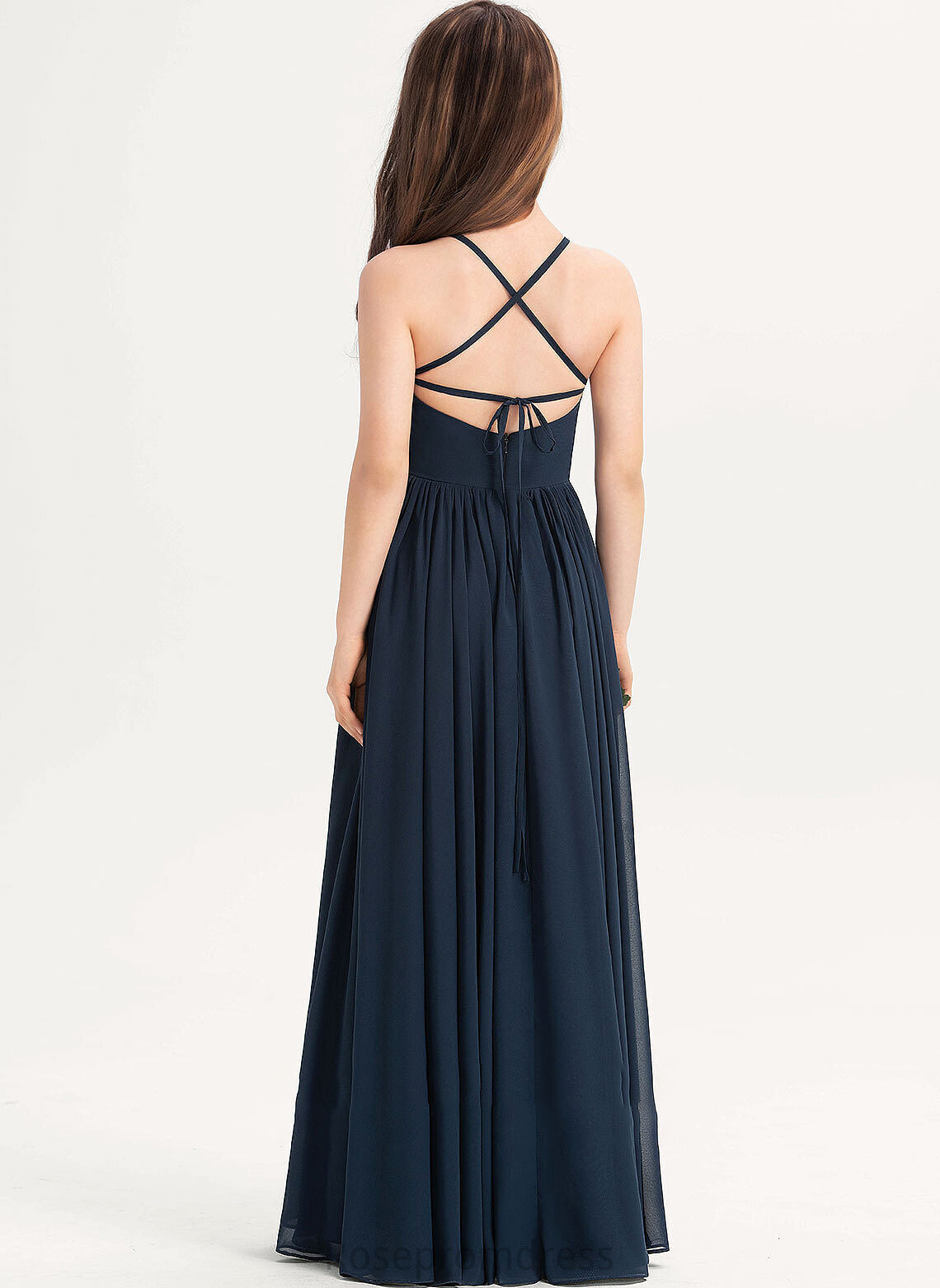 Floor-Length With Bow(s) Square Renee Junior Bridesmaid Dresses Chiffon A-Line Neckline