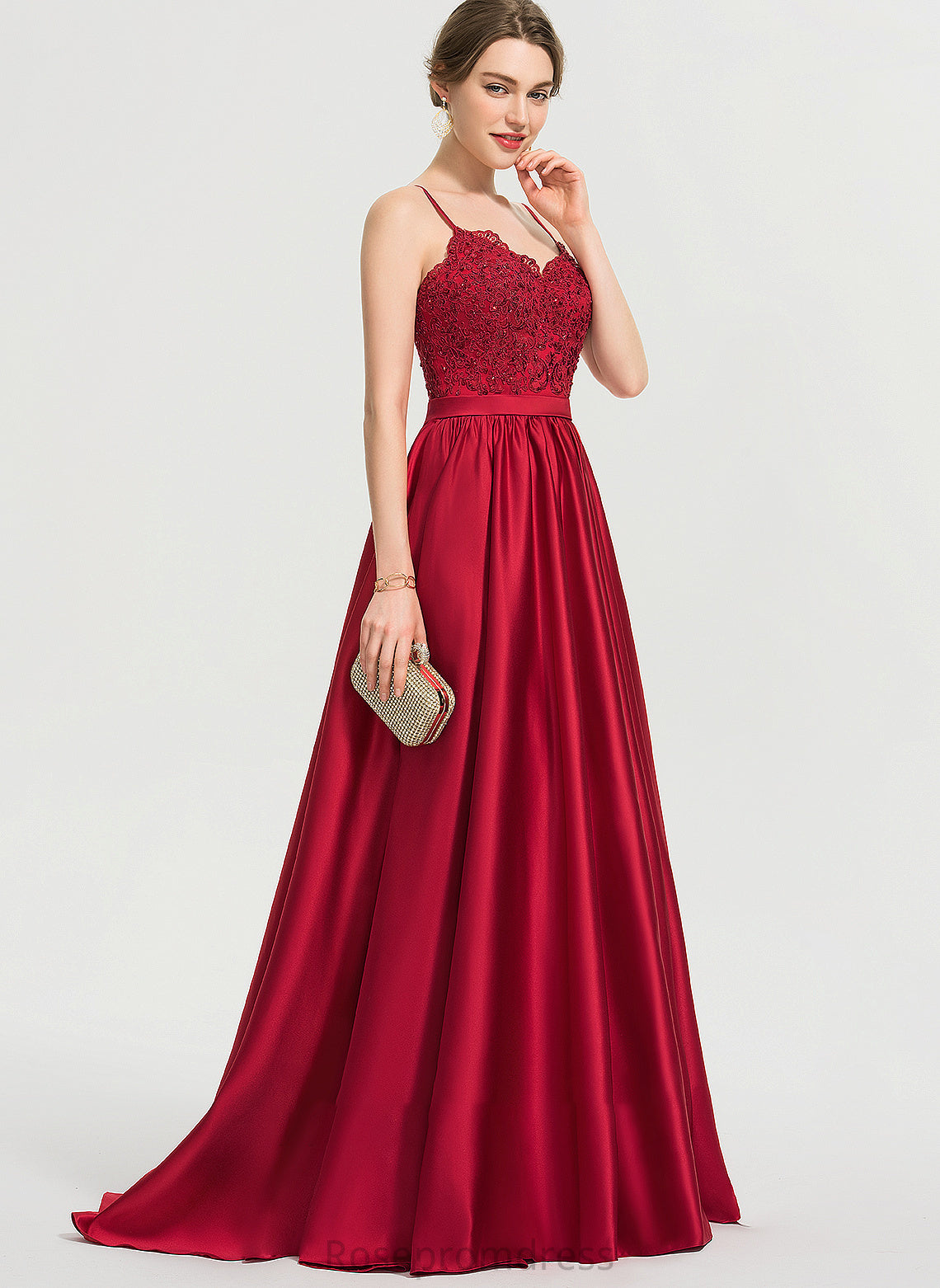 Satin Ball-Gown/Princess V-neck Front Prom Dresses Train Adyson Beading Split Sweep Sequins With