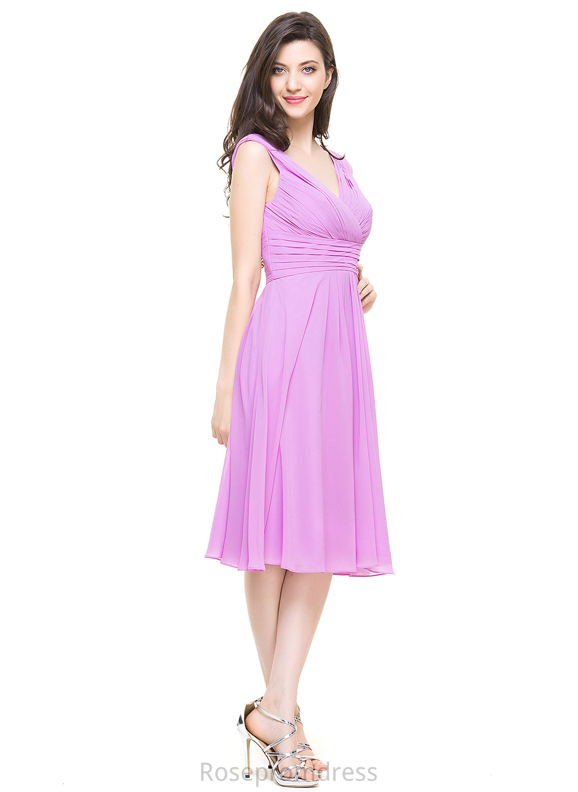 Neckline V-neck A-Line Length Embellishment Fabric Ruffle Knee-Length Silhouette Shyanne Natural Waist Floor Length Bridesmaid Dresses