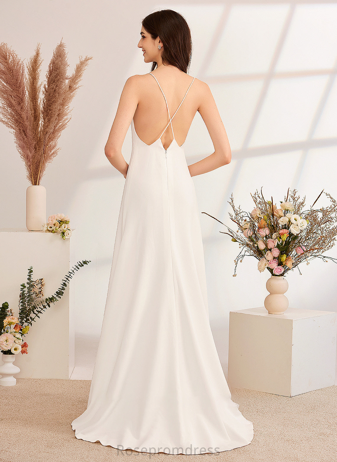 Front Dress Jaiden Split Train Beading Wedding Dresses Wedding V-neck Sweep A-Line With