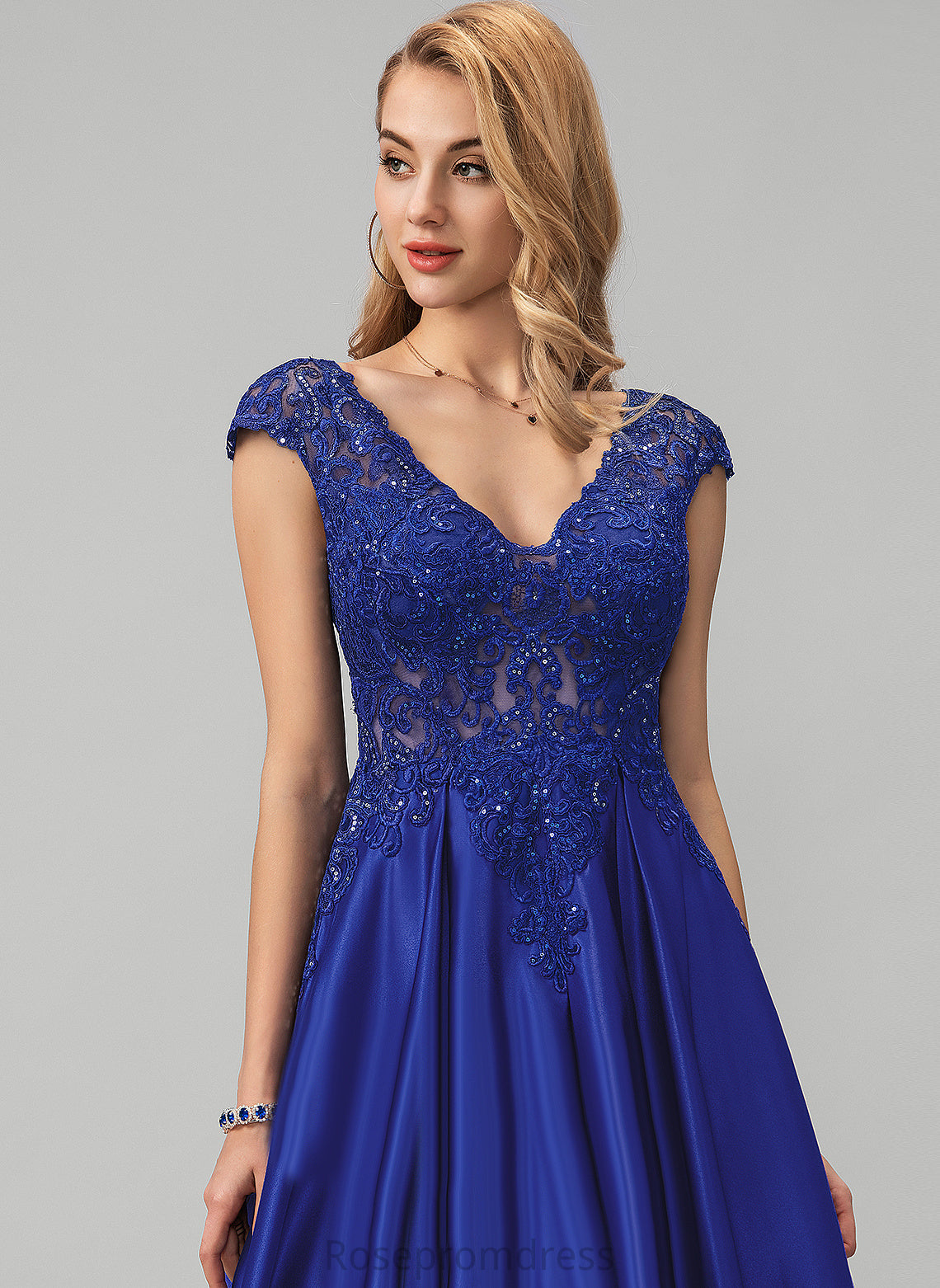 Prom Dresses Satin With V-neck Sequins Floor-Length Micah Ball-Gown/Princess