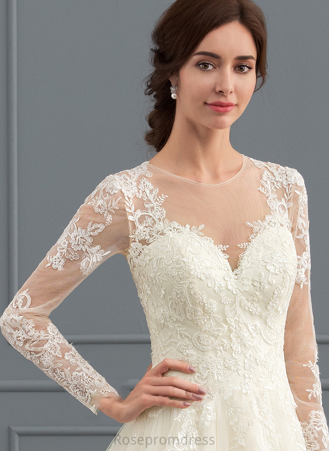 Kamila Illusion Tulle Dress Ball-Gown/Princess Train Wedding Lace Court Wedding Dresses