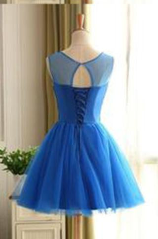 Royal Blue Short Beading Open Back Homecoming Dress RS431
