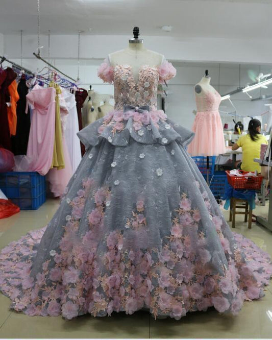 Princess Pretty Light Blue Ball Gown Long Backless Quinceanera Wedding SRS13287