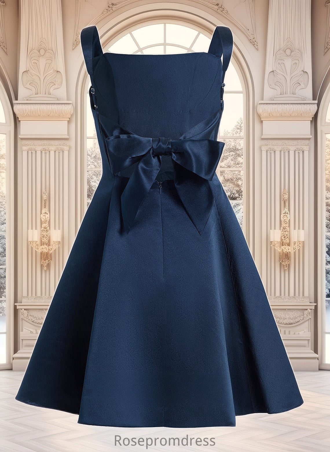 Noelle A-line Straight Short Satin Homecoming Dress With Bow DSP0025639