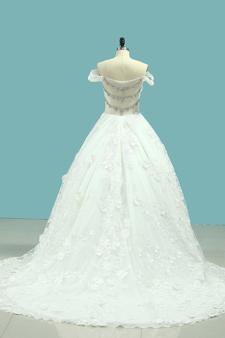 2024 Wedding Dresses Off The Shoulder A Line Tulle With Applique