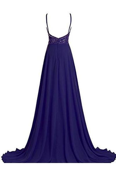 Prom Dresses Chiffon with Straps Beaded Bodice Evening Dress RS215