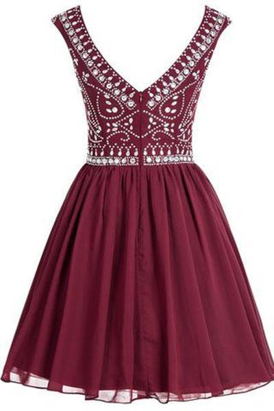 Short Beading Homecoming Chiffon V-back Prom Dresses RS221
