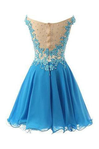 Pretty Straps Lace Party Dresses Bodice Party Dresses Short Applique Prom Dresses RS775