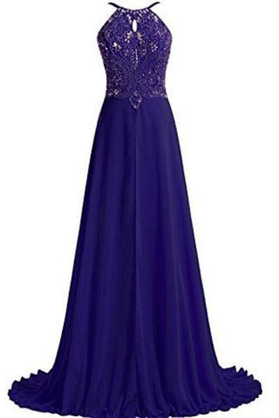 Prom Dresses Chiffon with Straps Beaded Bodice Evening Dress RS215