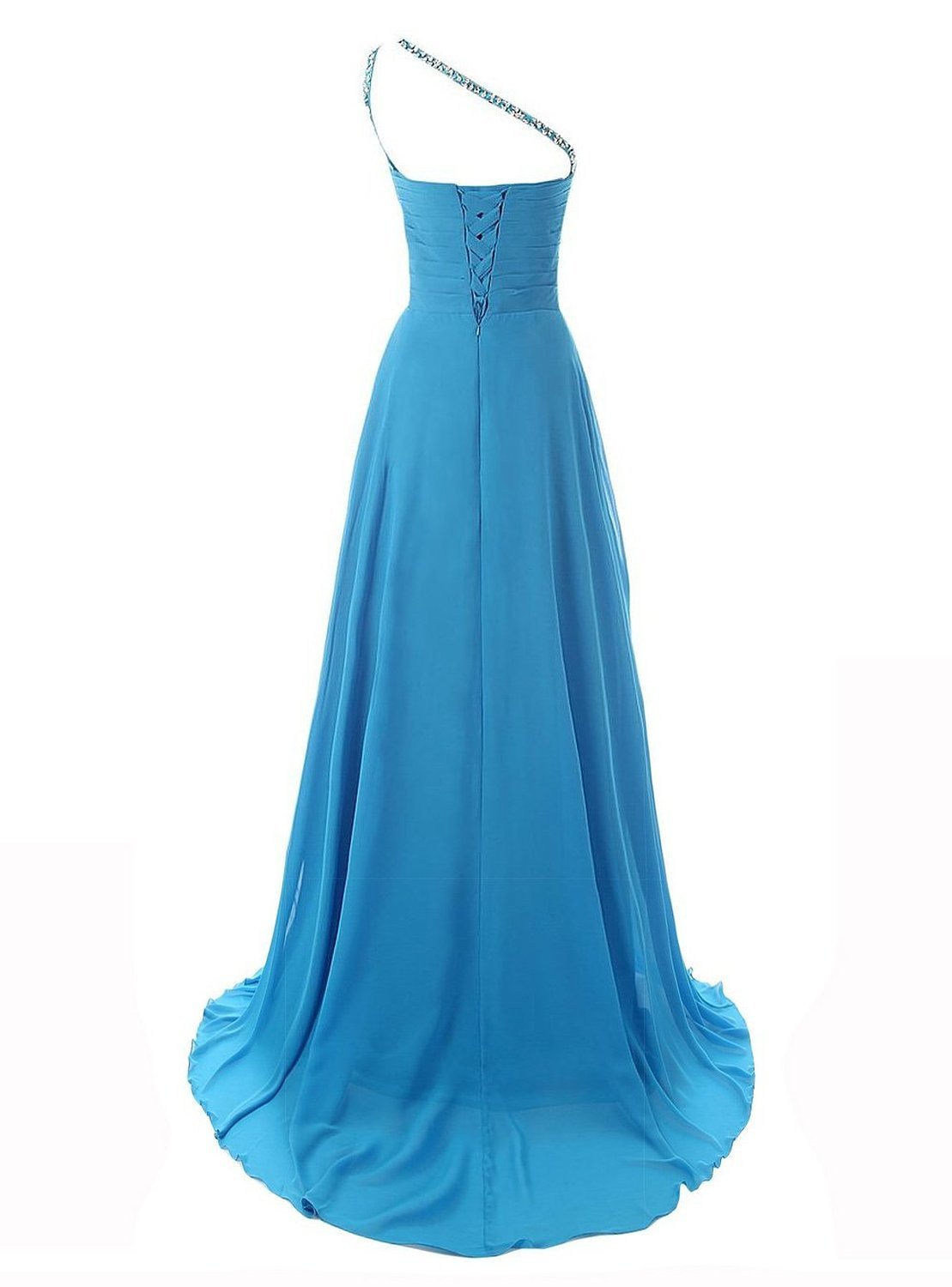 One Shoulder Beadings Chiffon Bridesmaid Long Prom Dresses