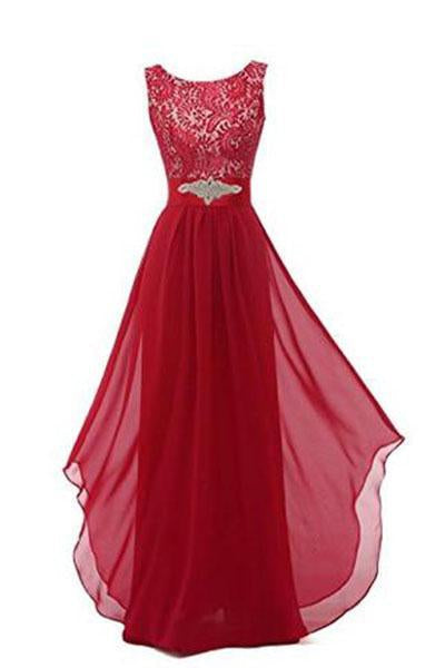 Round Neck Chiffon Lace Long Prom Dresses RS209