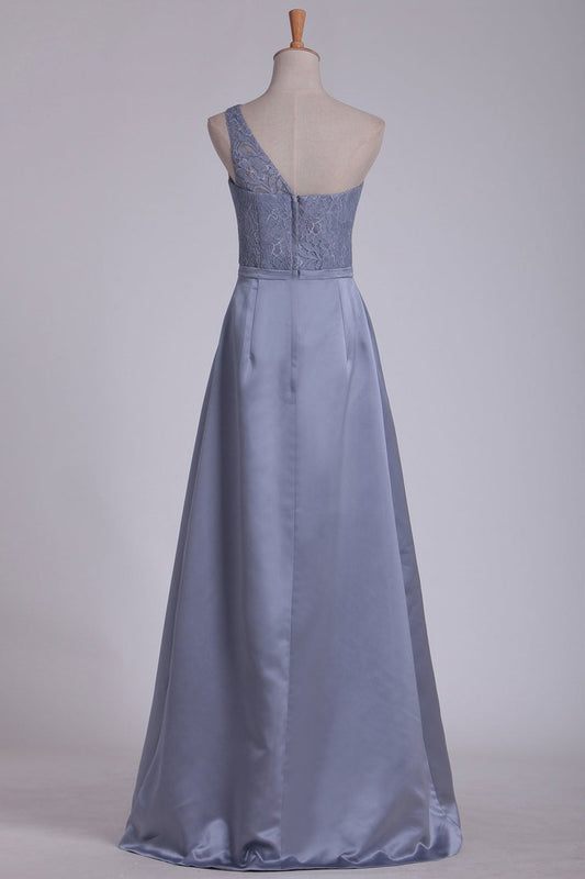 2024 Chiffon One Shoulder Satin & Lace Bridesmaid Dresses Floor Length