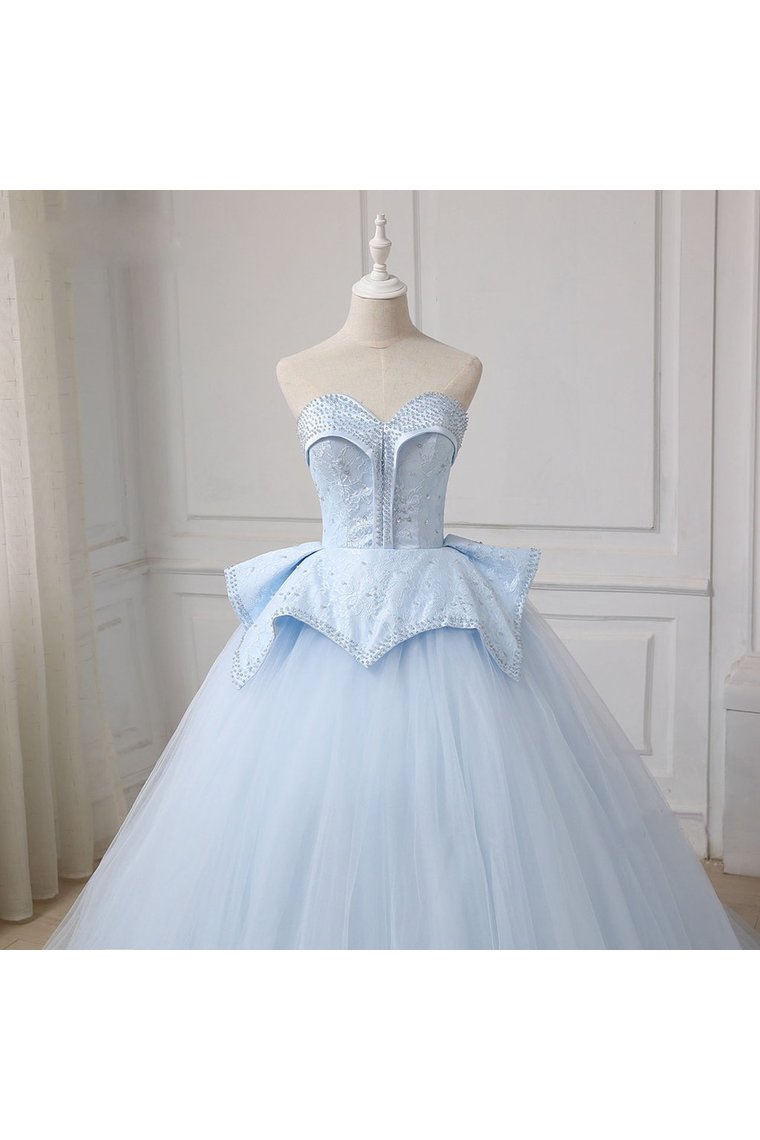 Sweetheart Ball Gown Beading Tulle Prom Dress Court Train Quinceanera SRSP5FLTMDC