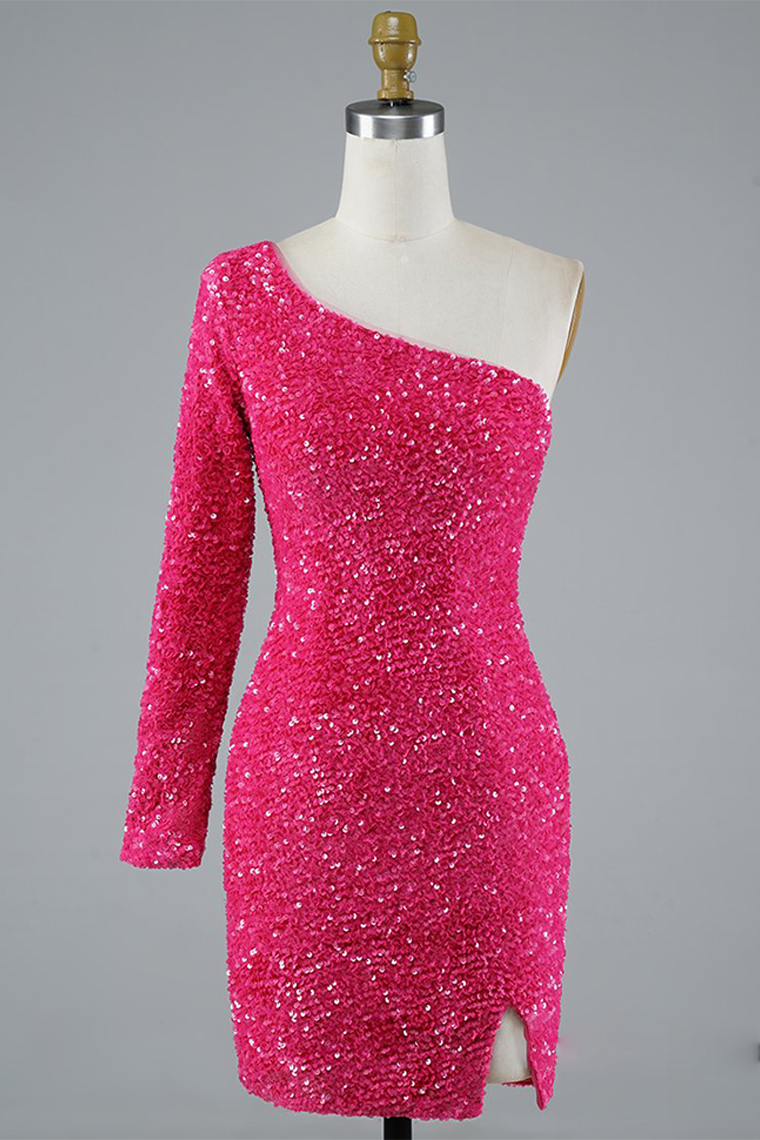 Lucille Homecoming Dresses Sexy Glitter One-Shoulder Sequins Party Dress