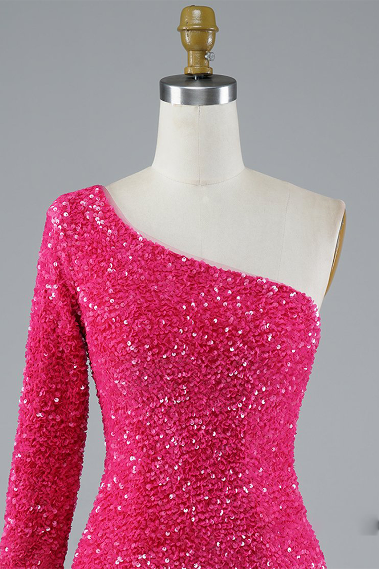Lucille Homecoming Dresses Sexy Glitter One-Shoulder Sequins Party Dress