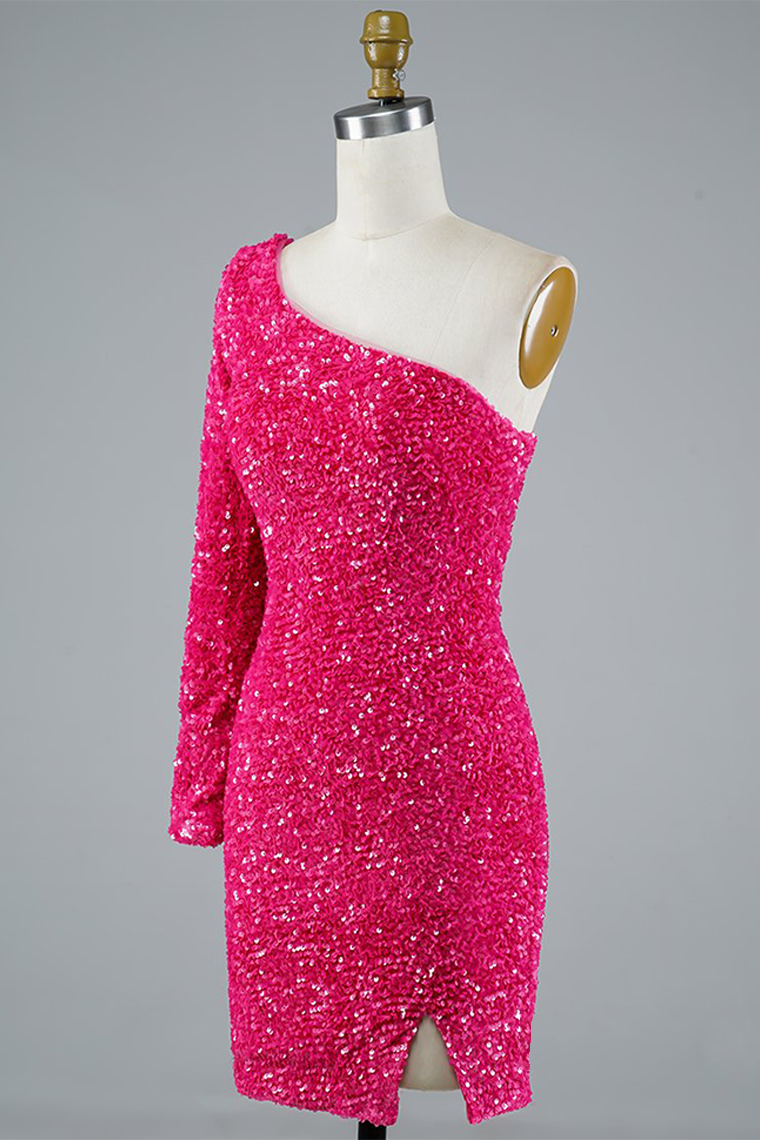 Lucille Homecoming Dresses Sexy Glitter One-Shoulder Sequins Party Dress