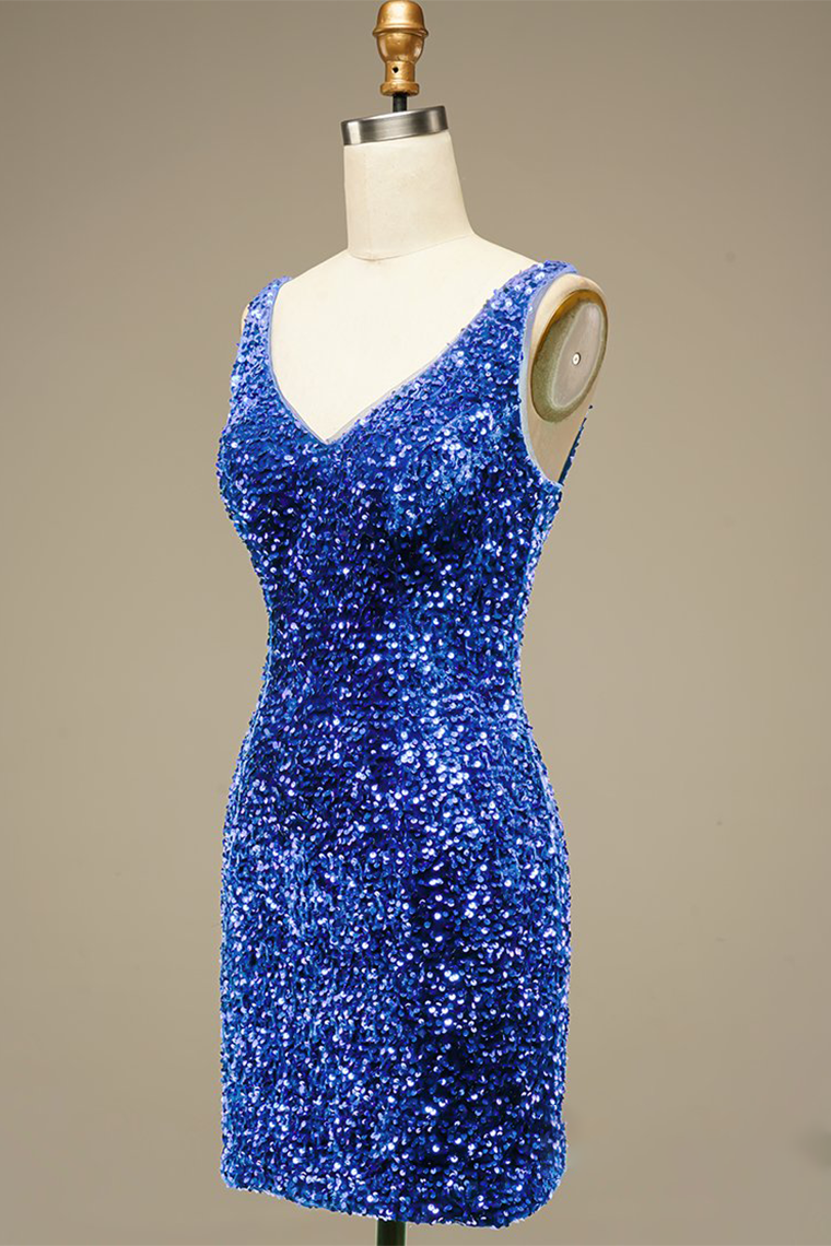Glitter Blue Sequins Short Prom Dress Party Homecoming Dresses Vera Dress