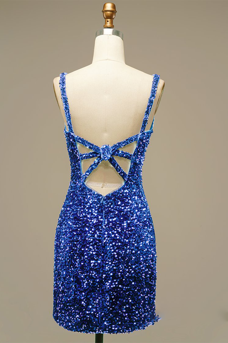 Glitter Blue Sequins Short Prom Dress Party Homecoming Dresses Vera Dress