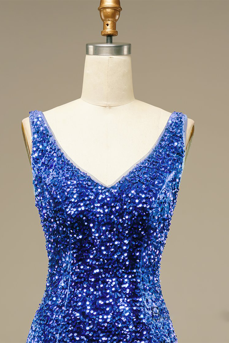 Glitter Blue Sequins Short Prom Dress Party Homecoming Dresses Vera Dress