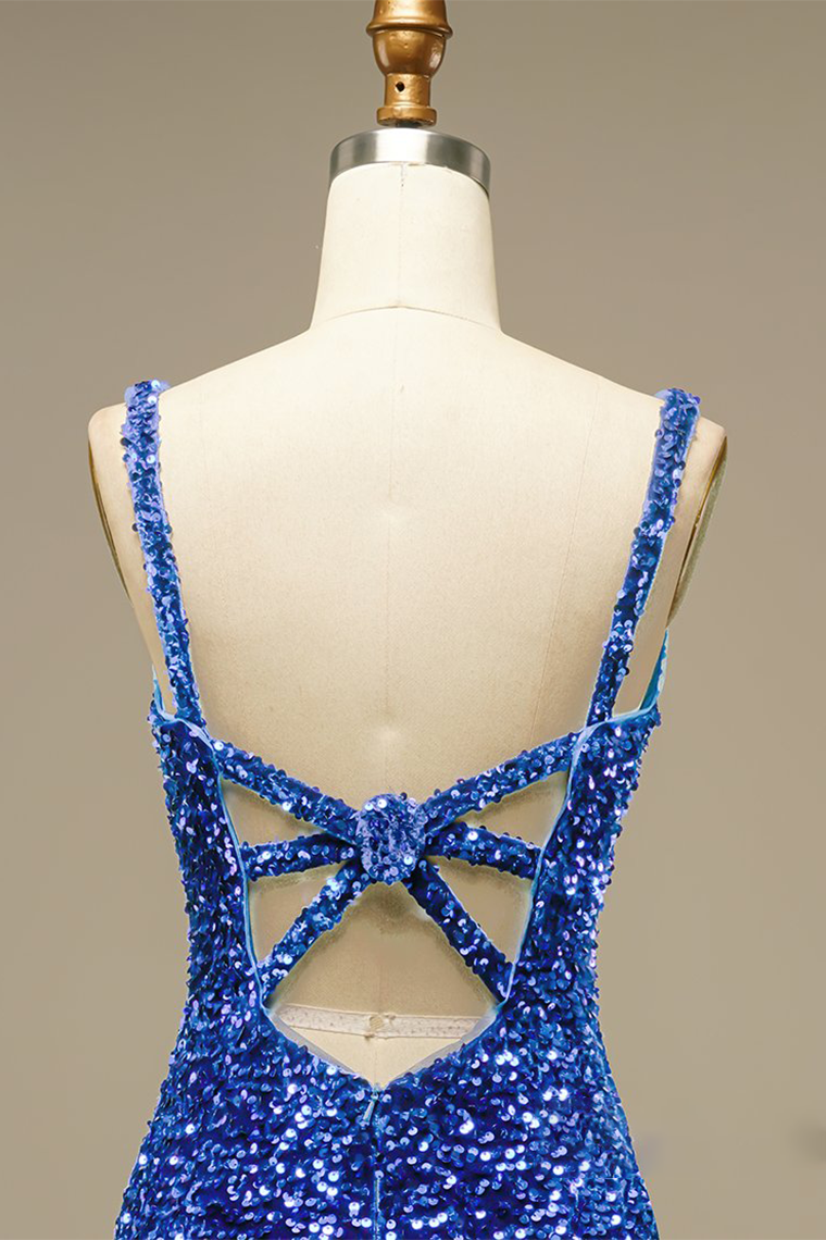 Glitter Blue Sequins Short Prom Dress Party Homecoming Dresses Vera Dress