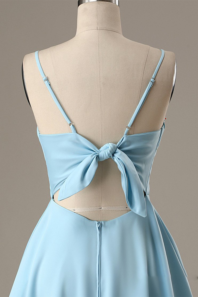A-Line Spaghetti Straps Short Kamari Homecoming Dresses Satin Blue
