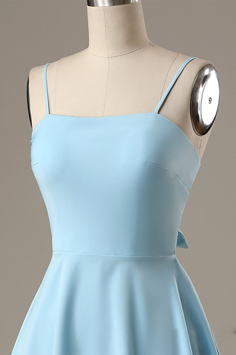 A-Line Spaghetti Straps Short Kamari Homecoming Dresses Satin Blue