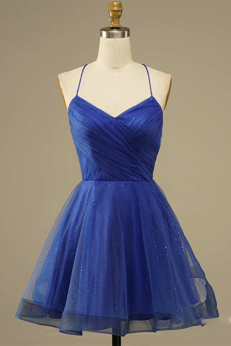 Mesh Homecoming Dresses Kaiya Royal Blue Net V-Neck Party Dress