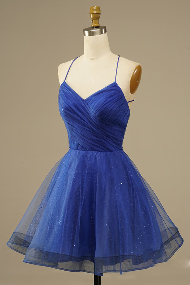 Mesh Homecoming Dresses Kaiya Royal Blue Net V-Neck Party Dress