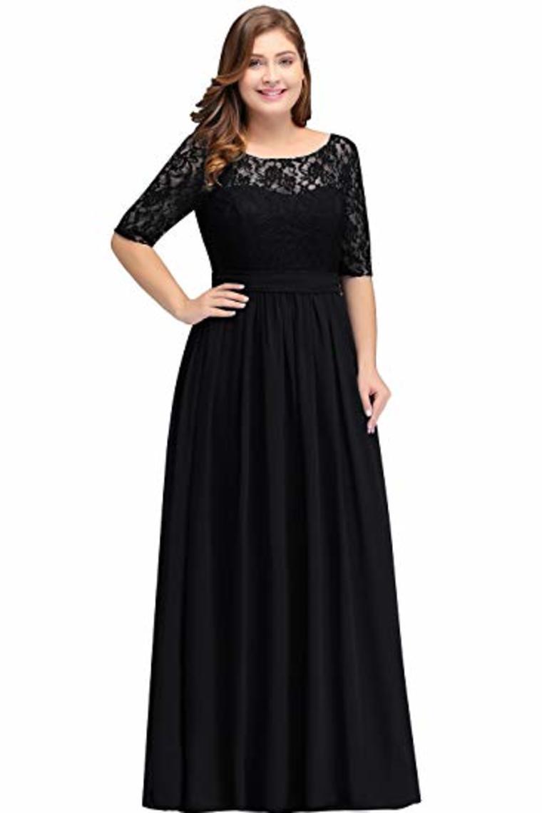 Plus Size Lace Chiffon With Half Sleeves Elegant Long Ball Evening Dress