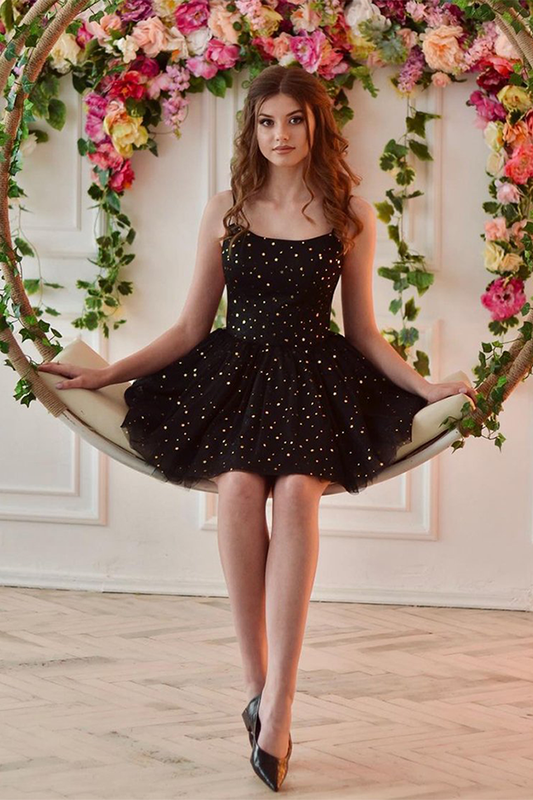 Black Amanda Homecoming Dresses Glitter Sparkling Stars