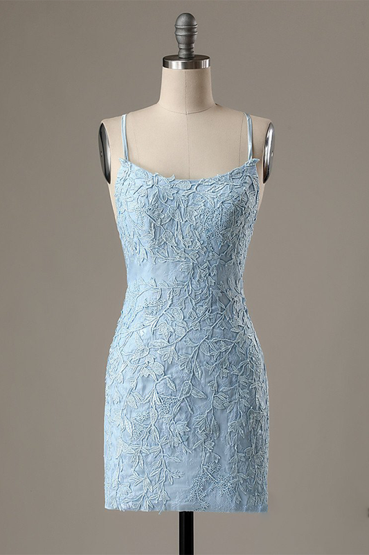 Hot Selling Homecoming Dresses Averie Sheath Blue Short With Appliques