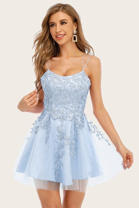 Savanah Homecoming Dresses Blue Jay Spaghetti Straps