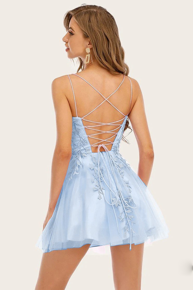 Savanah Homecoming Dresses Blue Jay Spaghetti Straps