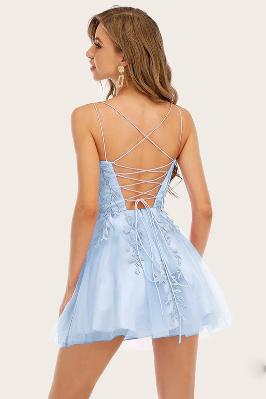 Savanah Homecoming Dresses Blue Jay Spaghetti Straps