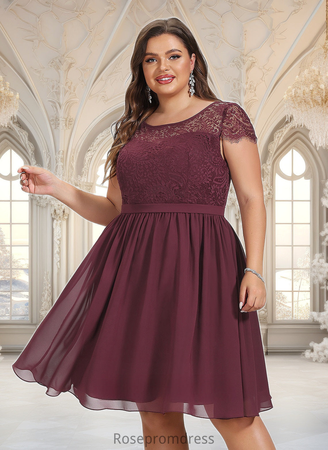 Zoey A-line Scoop Knee-Length Lace Chiffon Homecoming Dress DSP0025698