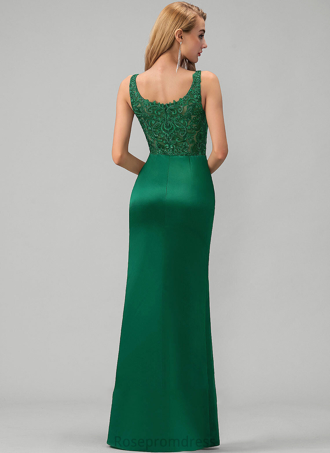Prom Dresses A-Line Neckline Emerson Lace Train Sweep Sequins With Satin Square Split Front