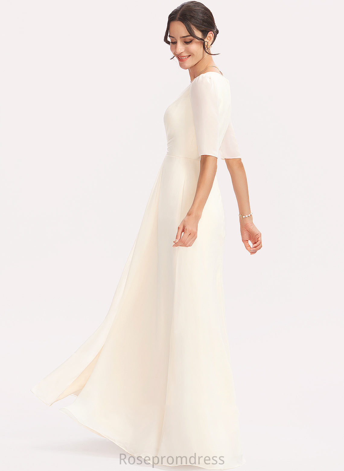 Neckline Floor-Length A-Line V-neck SplitFront Length Silhouette Embellishment Fabric Alanna Sleeveless Natural Waist Bridesmaid Dresses
