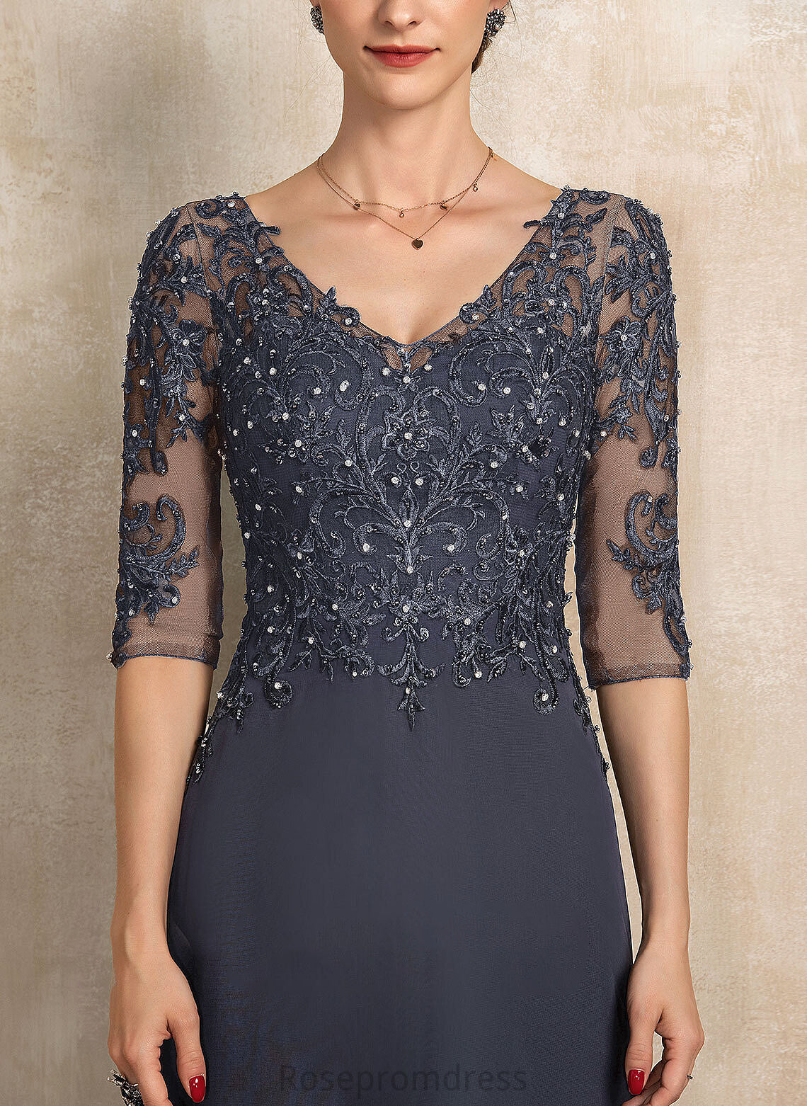 Sequins Chiffon Asymmetrical V-neck of Beading Iyana Lace Bride Mother of the Bride Dresses Mother With the A-Line Dress