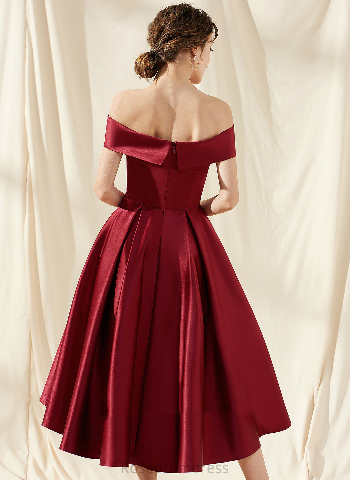Homecoming Dresses A-Line Payten Pockets Off-the-Shoulder With Asymmetrical Satin Dress Homecoming