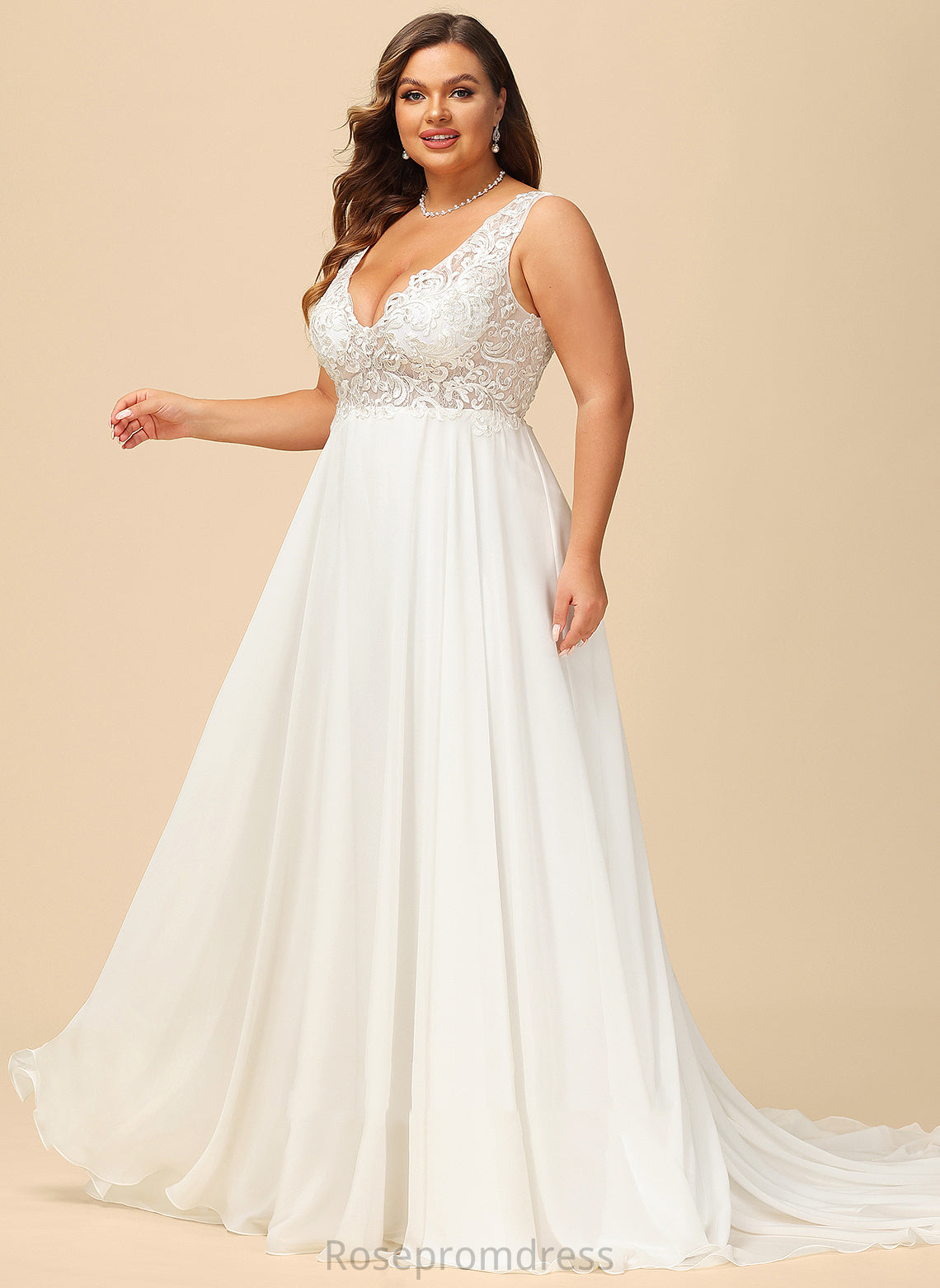 Court Chiffon A-Line Dress Train Wedding Dresses Wedding Lace V-neck Salome