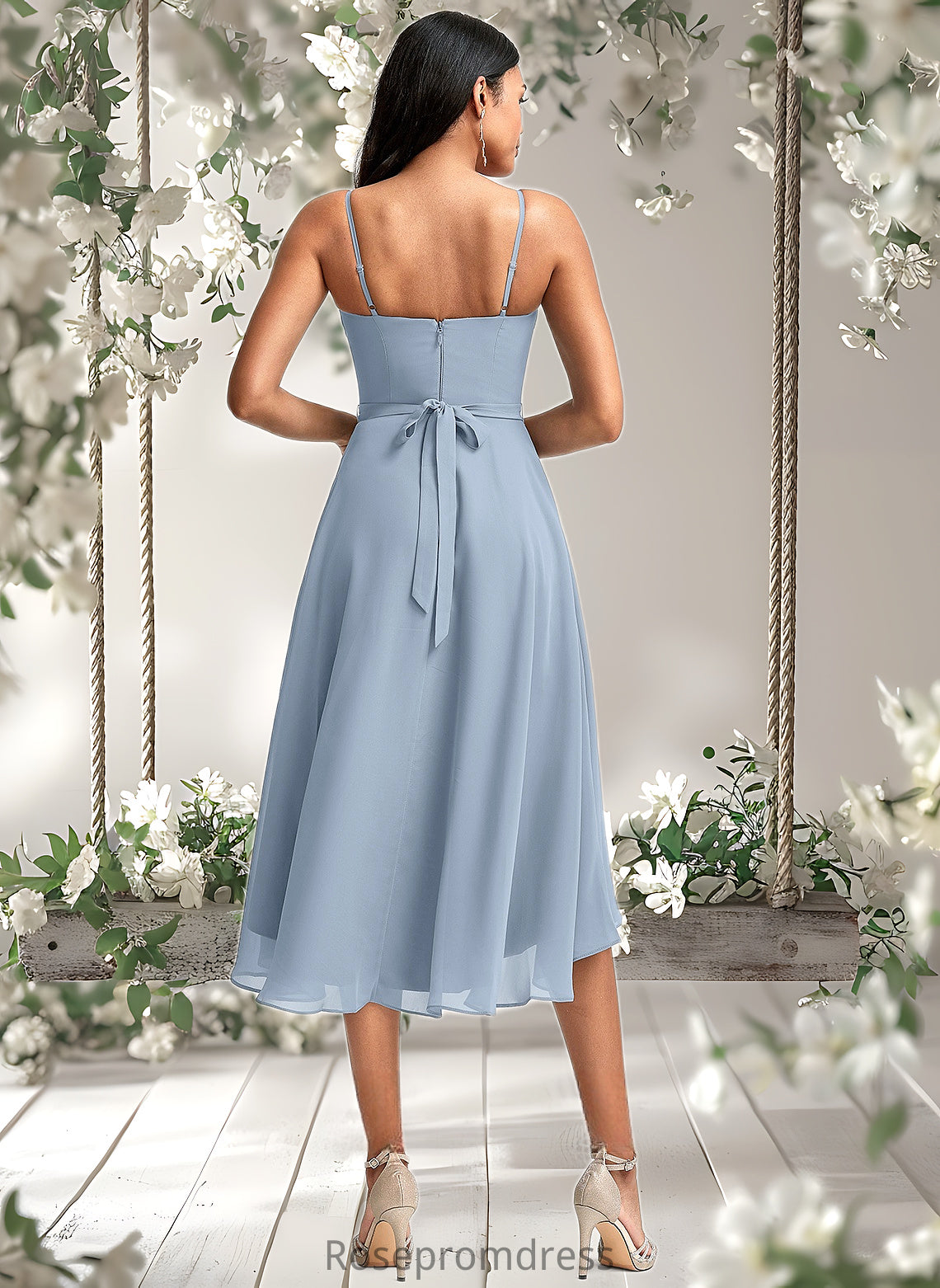Rosie A-line Cowl Asymmetrical Chiffon Bridesmaid Dress With Ruffle DSP0025727