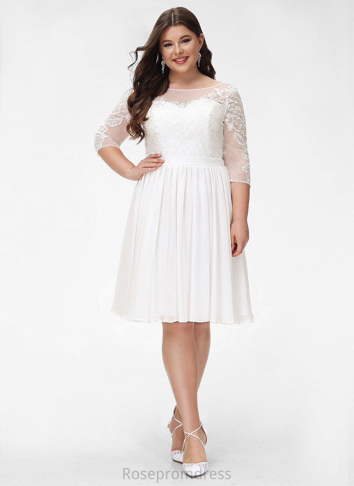 Chiffon Dress Scoop With Lace Neck Wedding Wedding Dresses Knee-Length Fernanda A-Line Sequins