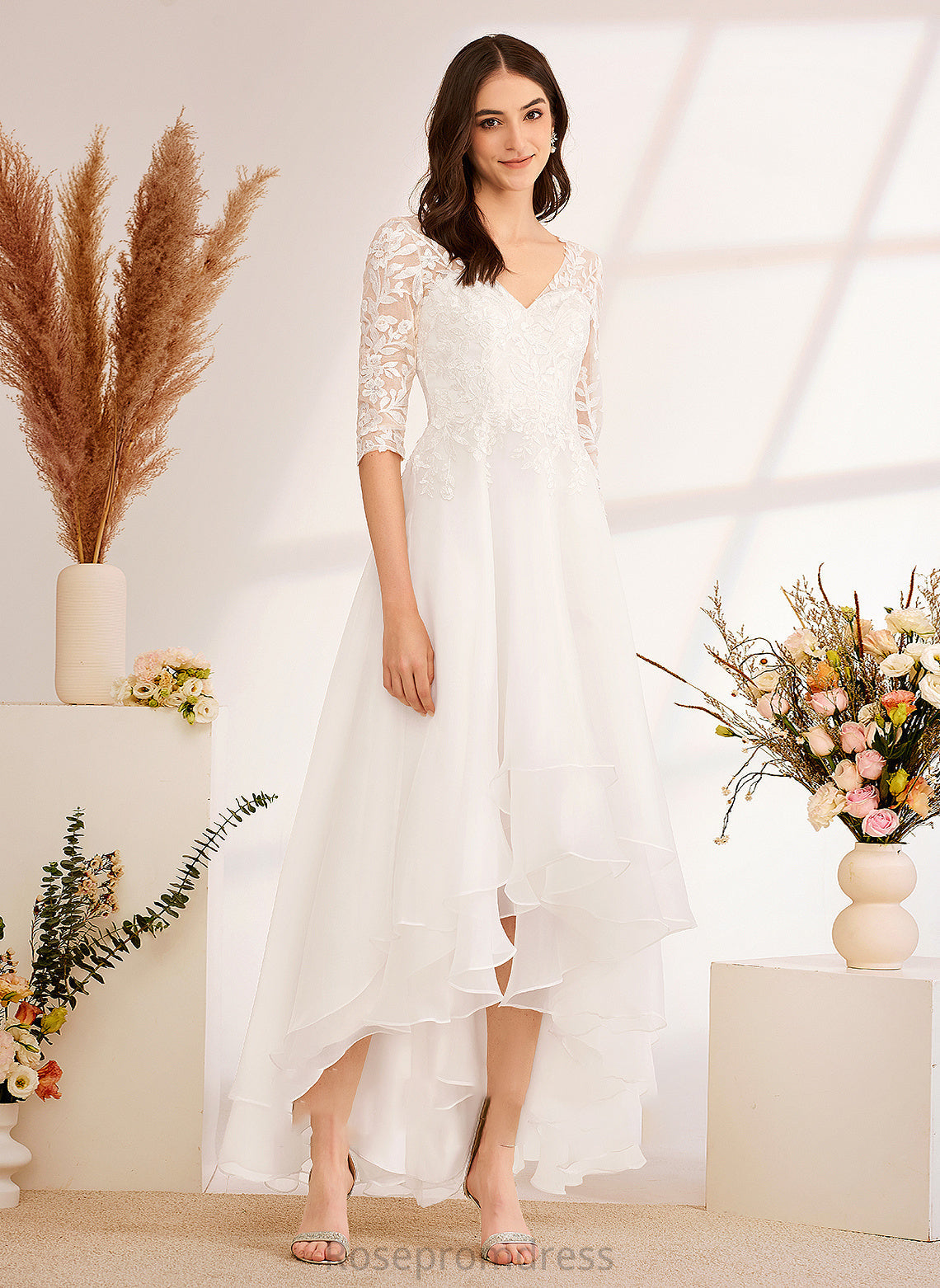 Dress Wedding Dresses Sequins With Beading Asymmetrical Samantha V-neck A-Line Wedding