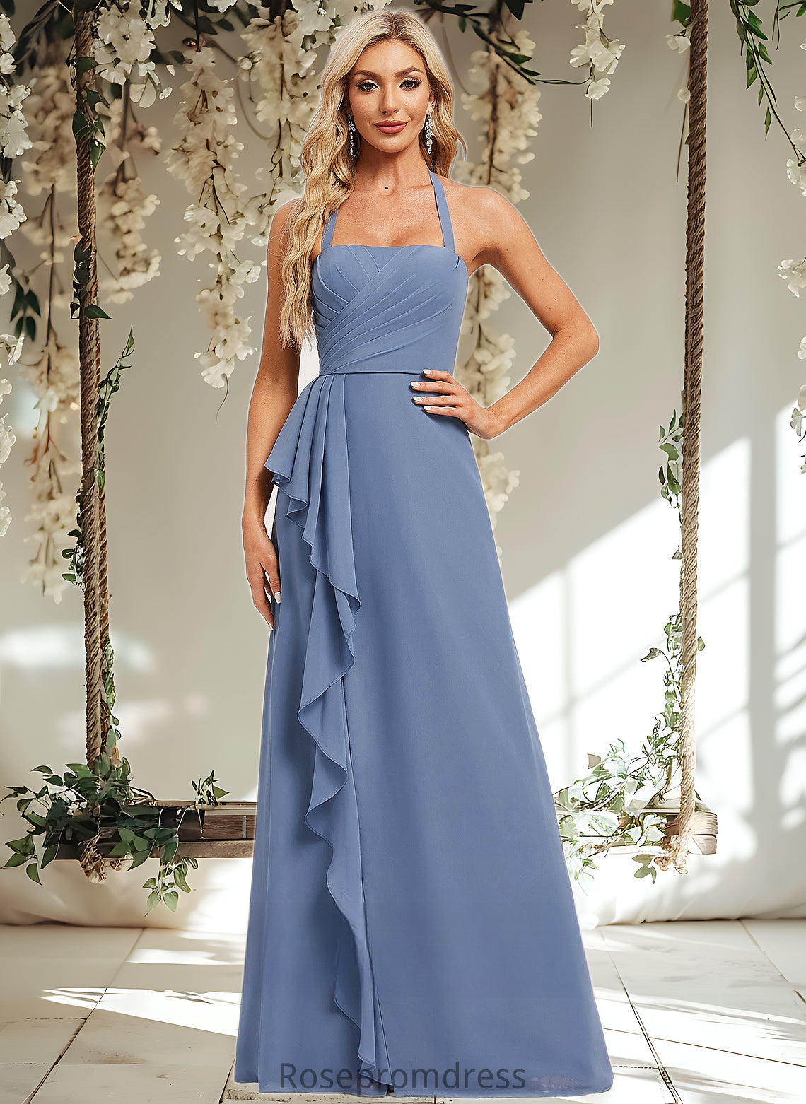 Jean A-line Halter Floor-Length Chiffon Bridesmaid Dress DSP0025799