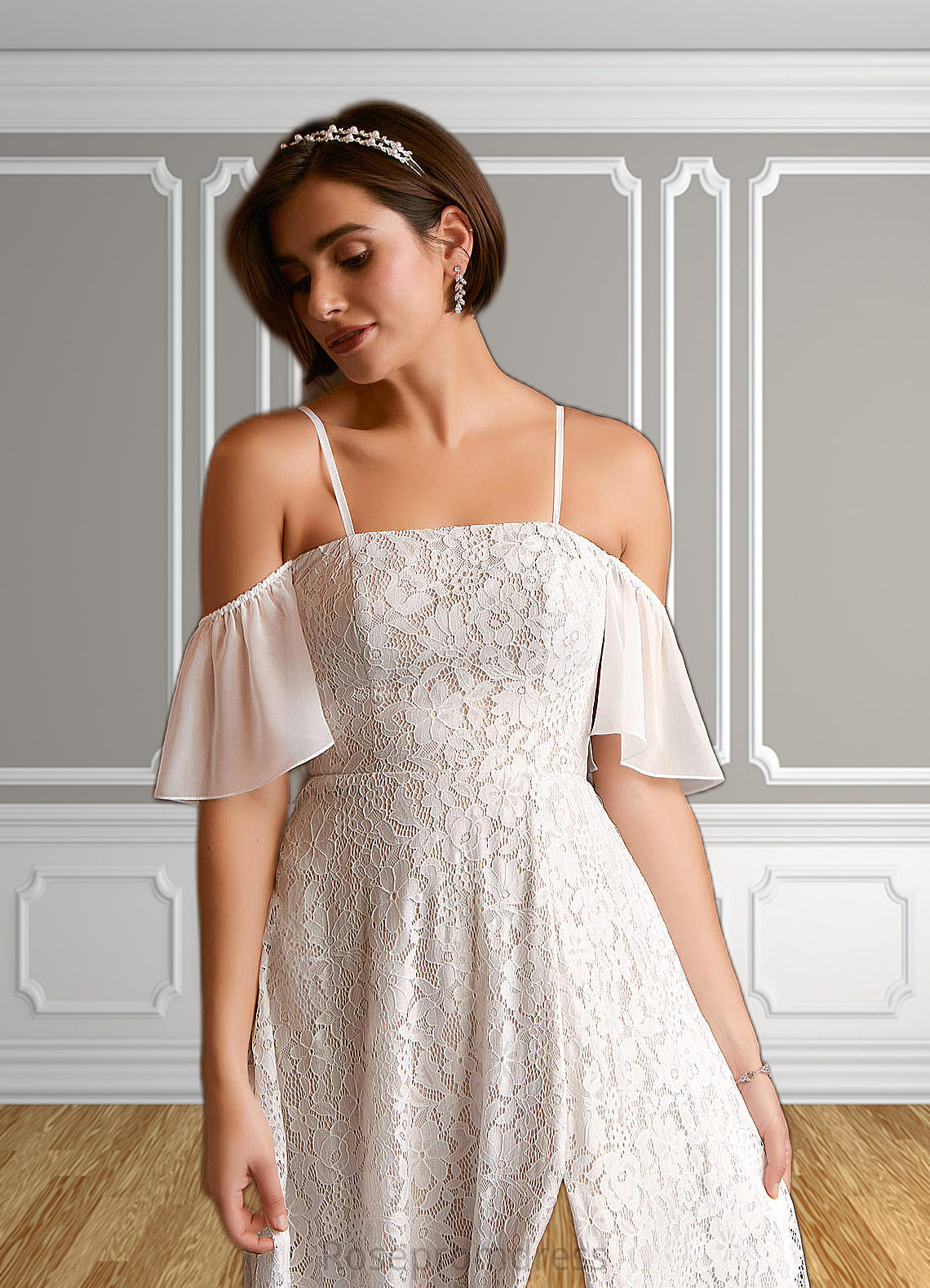Pru A-Line Off the Shoulder Chiffon Floor-Length Dress SRSP0020087