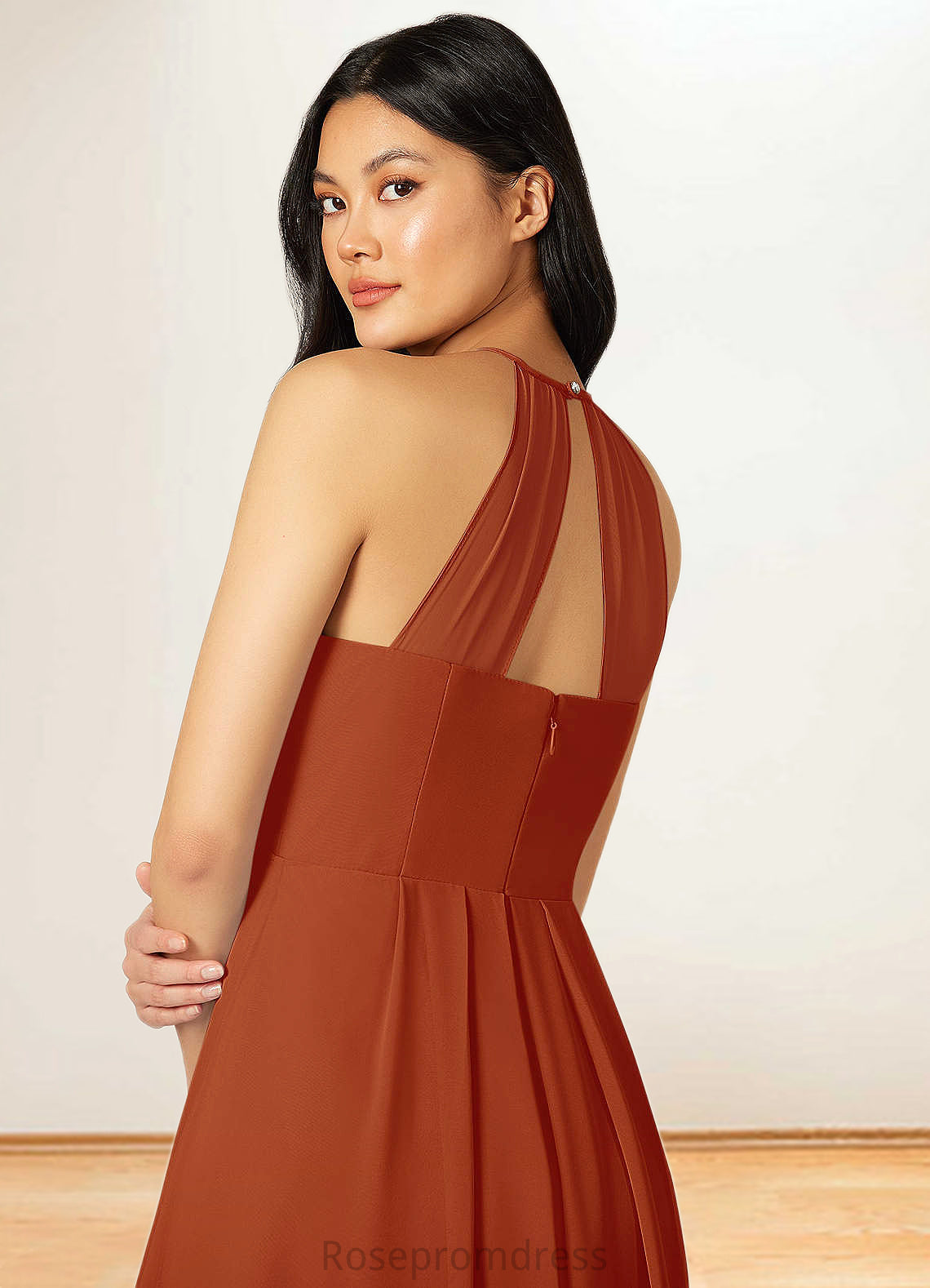Nellie Empire Pleated Chiffon Floor-Length Dress SRSP0019686